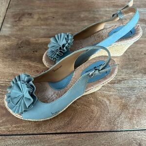 b.o.c. Teal Wedge Sandals with Ruffle Detail